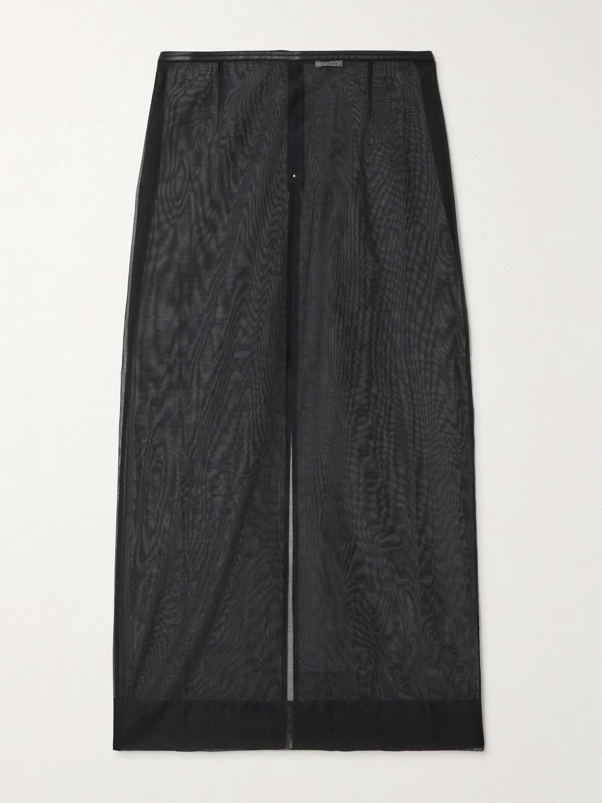 Leather-Trimmed Organic Cotton-Blend Tulle Maxi Skirt