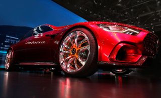 Metallic Red Mercedes-AMG GT Concep photographed from the bottom up