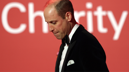 Britain's Prince William, Prince of Wales leaves the stage after delivering a speech during the London Air Ambulance Charity Gala Dinner at The OWO on February 7, 2024 in London, England
