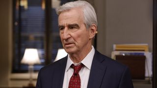 Sam Waterston as D.A. Jack McCoy sitting in his office in Law & Order season 22