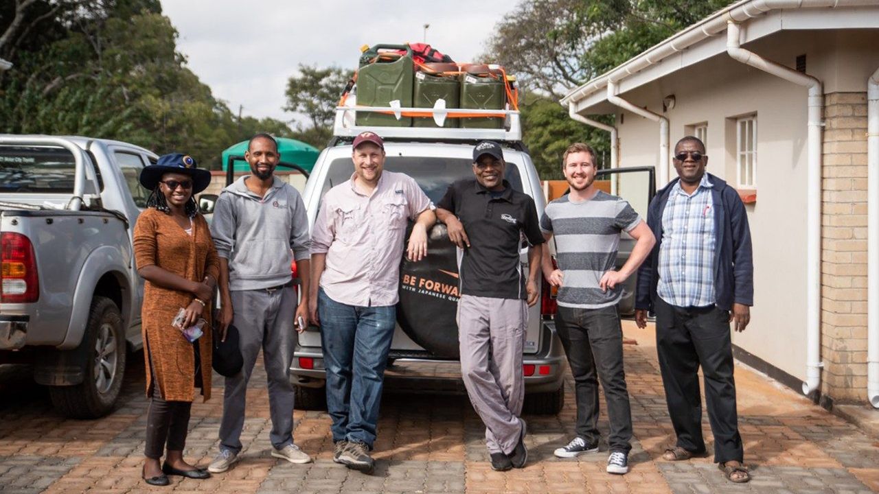 Part of the 2019 expedition team in Zimbabwe's capital, Harare, before fieldwork. From the left: Kudzie Madzana, Edward Mbambo, Sterling Nesbitt, George Malunga, Christopher Griffin and Darlington Munyikwa.