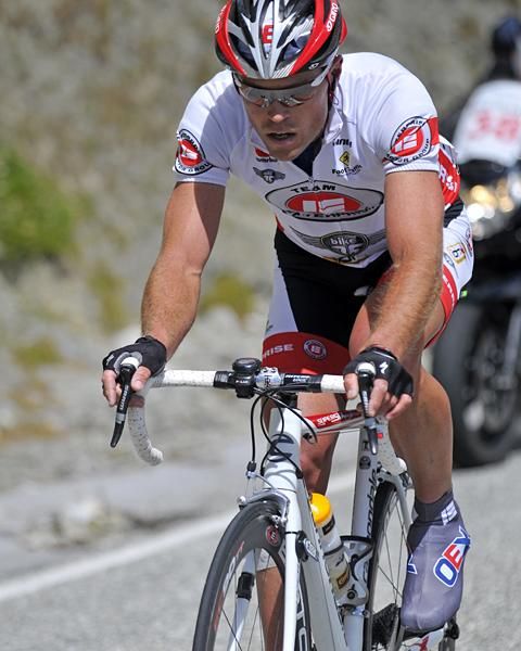 Jeremy Yates of Team Enterprise has broken clear on the final climb of the day