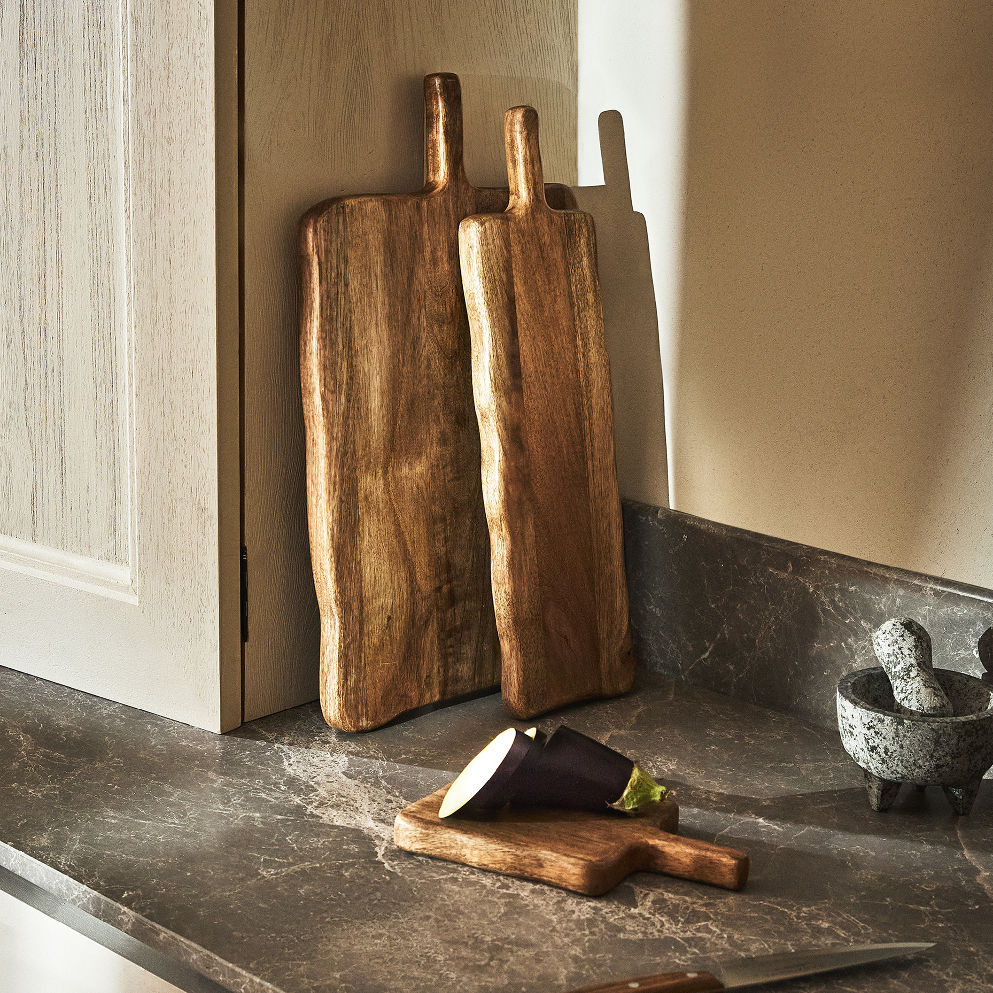 Chopping boards in kitchen
