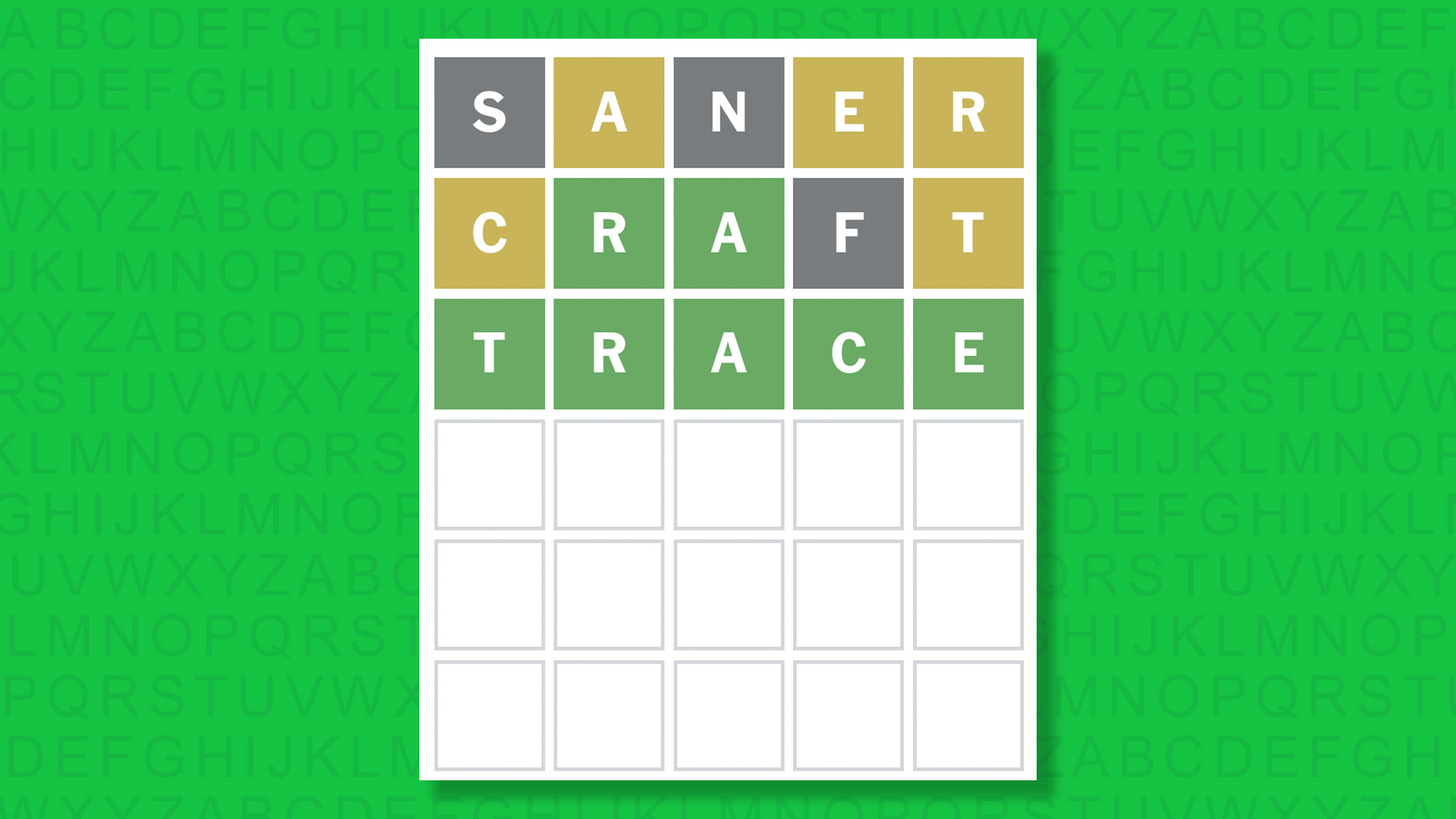 NYT Wordle answer for game 1889 on a green background