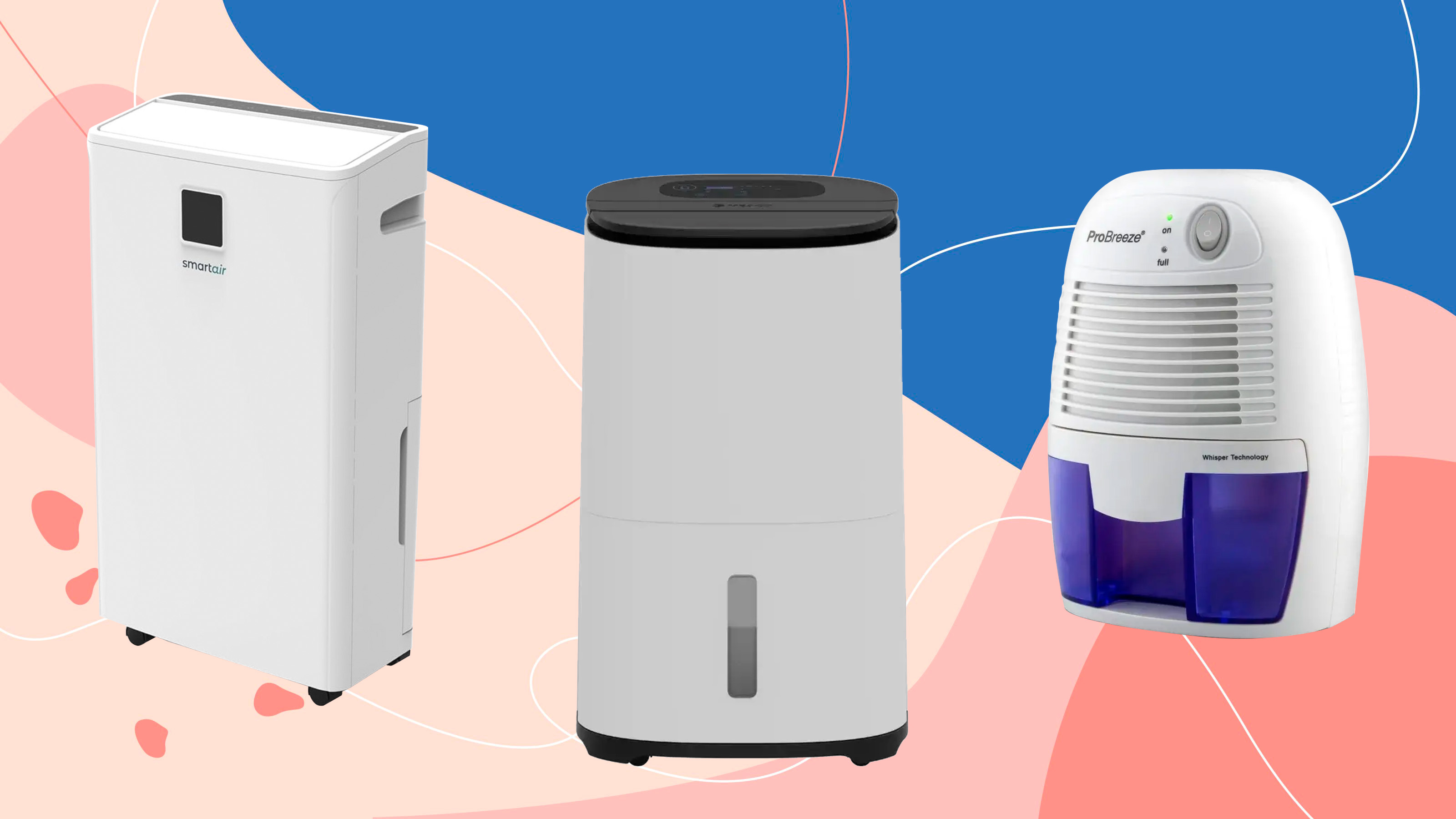 best dehumidifiers on a pink and blue graphic background