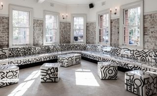 Black and white seating area