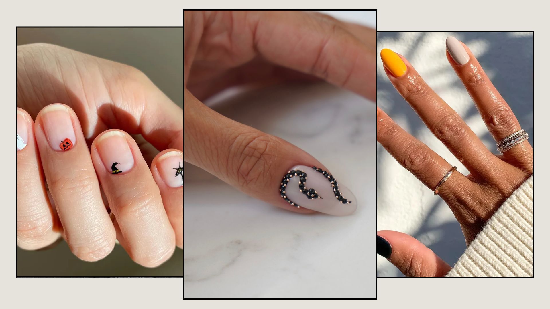 A collage of chic Halloween nail designs