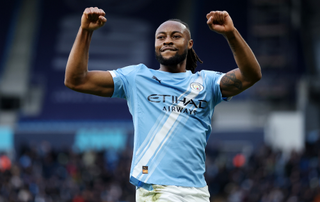 Antoine Semenyo of Manchester City celebrates scoring his team's second goal during the Premier League match between Manchester City and Wolverhampton Wanderers at Etihad Stadium on January 24, 2026 in Manchester, England.