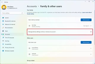 Mange family settings online or remove account