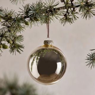 champagne round glass christmas tree ornament