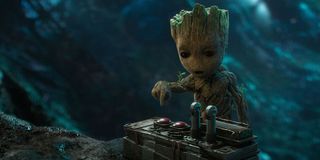 Baby Groot pushing the button