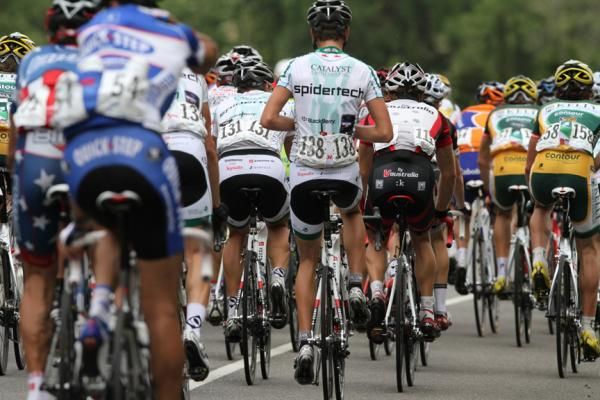 David Boily during lunchtime on the road. Boily sits fourth in the best young rider classification.