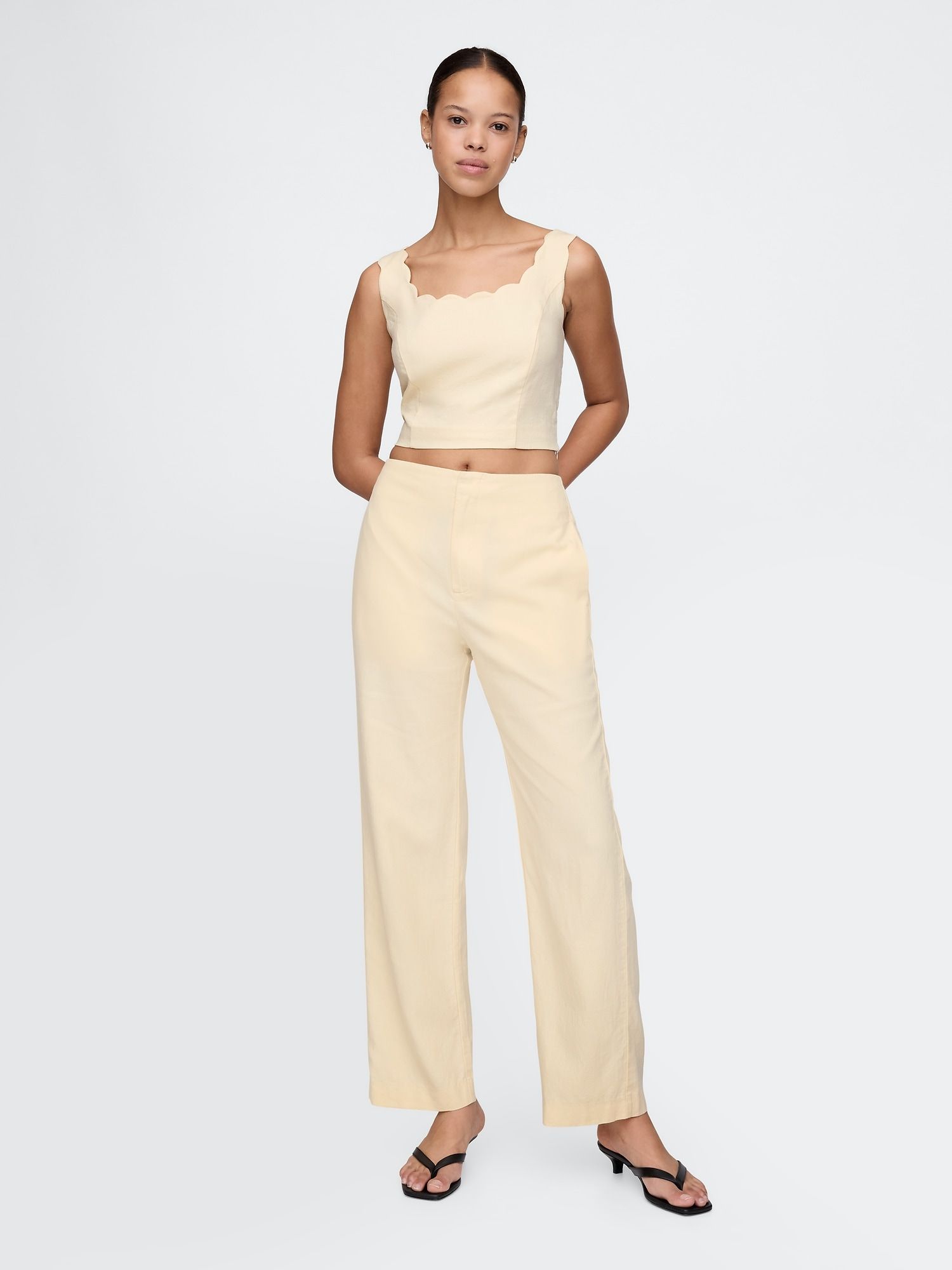 Gap, Linen-Blend Relaxed Straight Ankle Pants