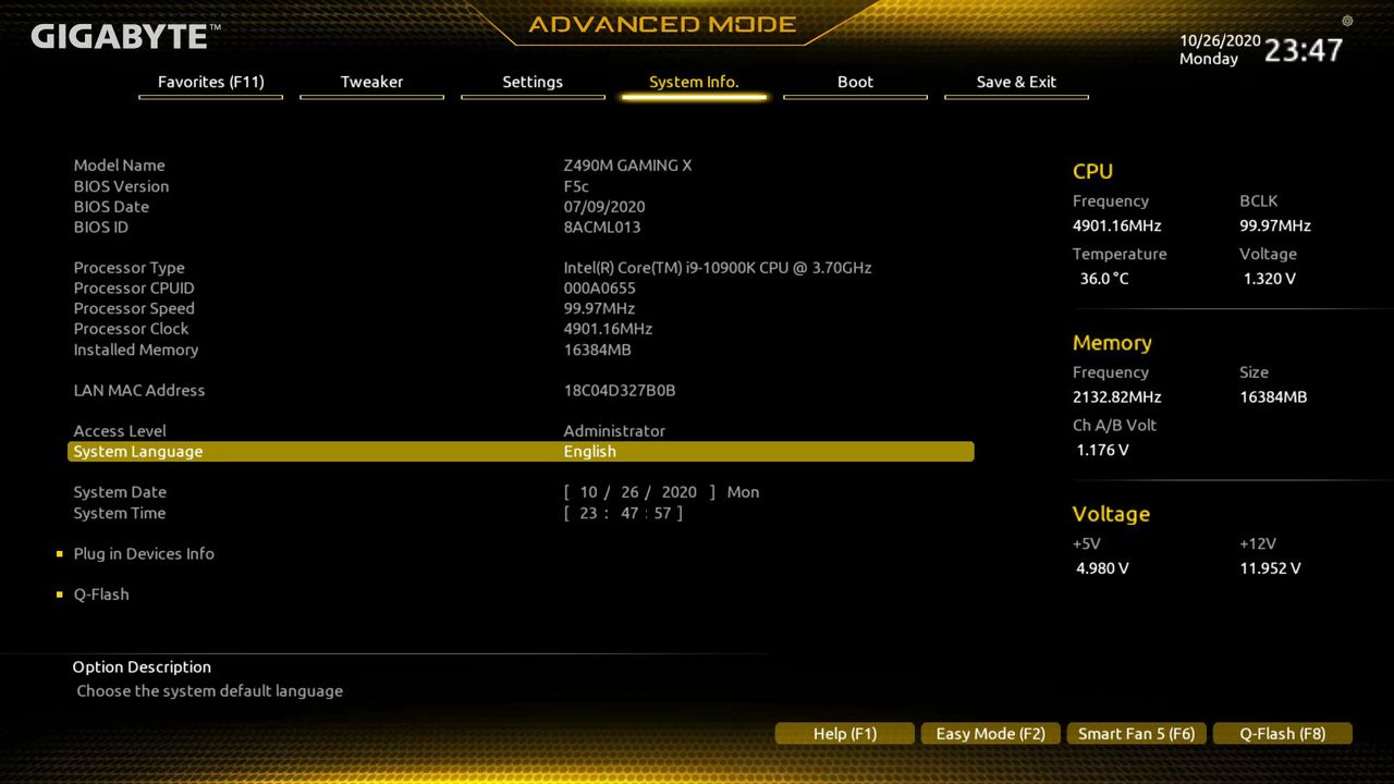 Gigabyte Z490M Gaming X BIOS