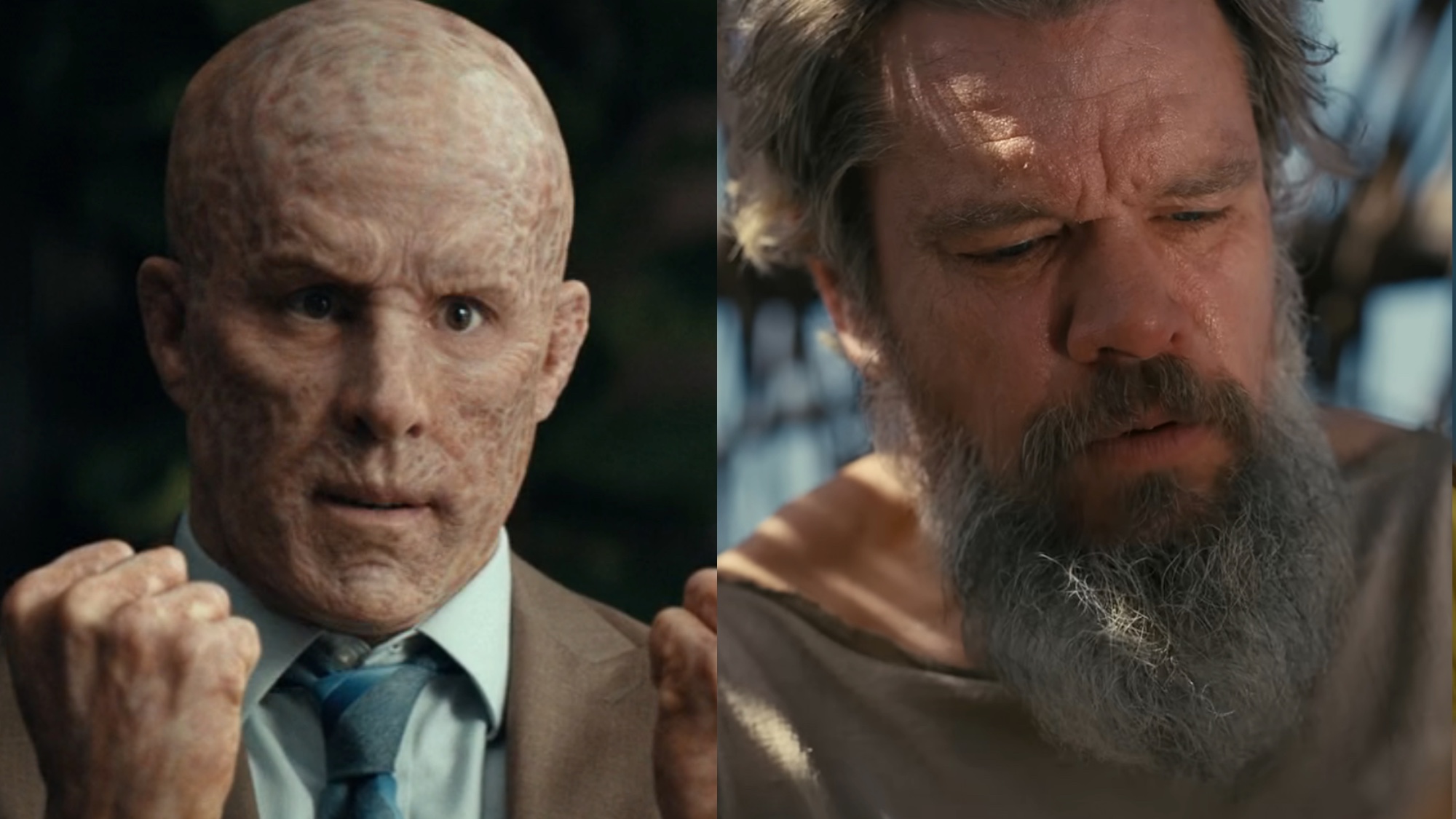 Ryan Reynolds in Deadpool 3 and Matt Damon on The Odyssey side by side. 