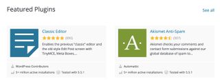 a screenshot of WordPress's featured plugins