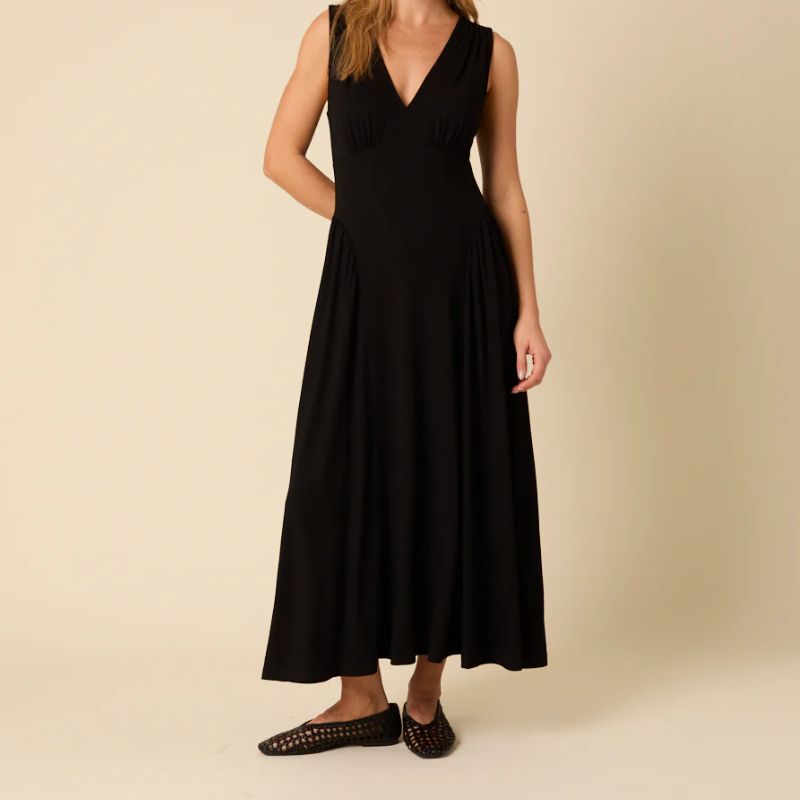black v-neck dress