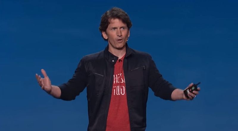 Todd Howard gesticulating at a conference