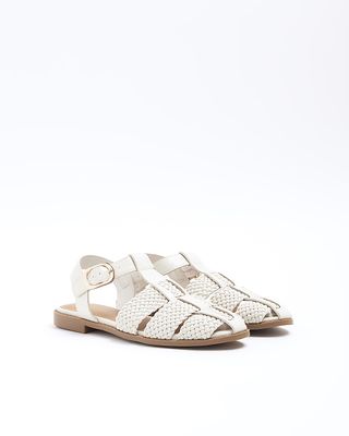 River Island, Cream Woven Gladiator Flat Sandals