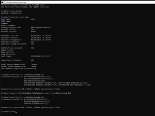Windows command-line screenshot of the privilege escalation