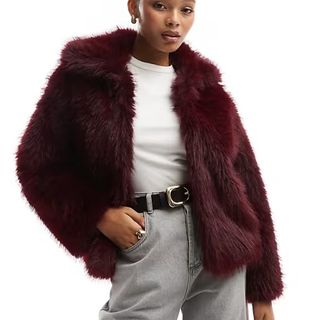 Cotton On Mimi faux fur jacket in burgundy