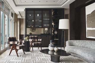 A living room layered in brown shades