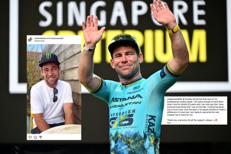 Mark Cavendish with his hands in the air at the Singapore Criterium