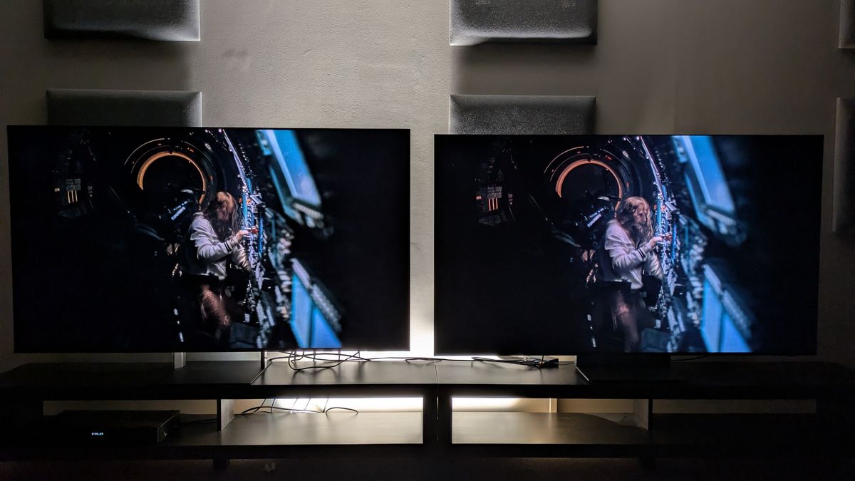 Sony Bravia 9 II vs Samsung R95H showing Ryland Grace in the Project Hail Mary ship. Both TVs have strong contrast and deep black tones