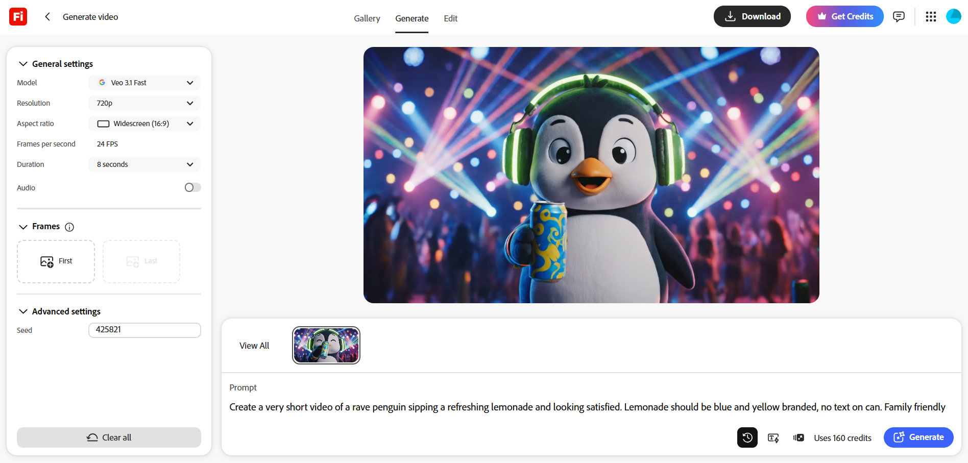 Adobe Firefly tool being used to generate video content
