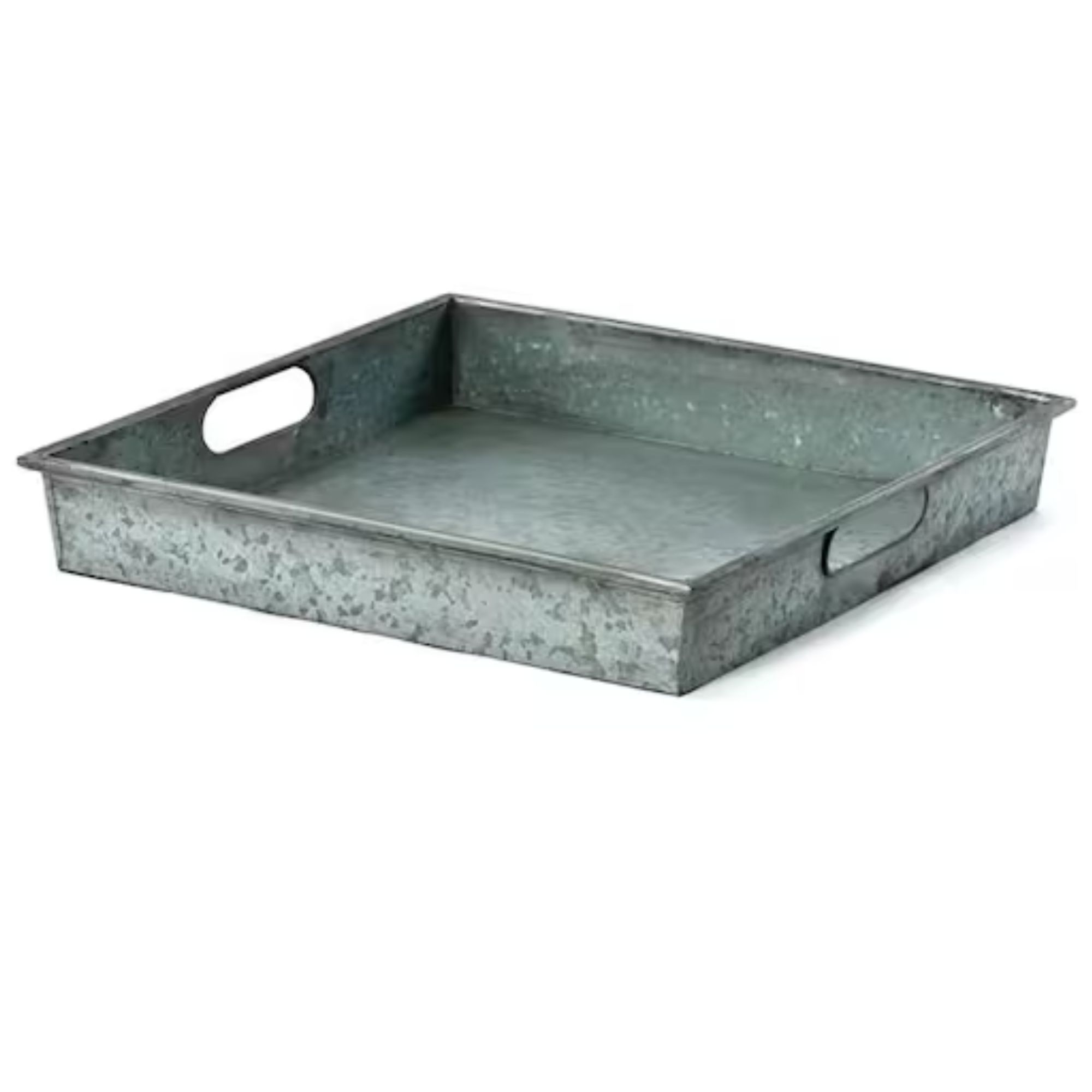 Square Gray Galvanized Metal Tray with Handle