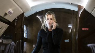Kaley Cuoco's Cassie talks on the phone in The Flight Attendant season 1 on HBO Max