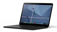 Google Pixelbook Go with the screen open showing the Chrome OS desktop