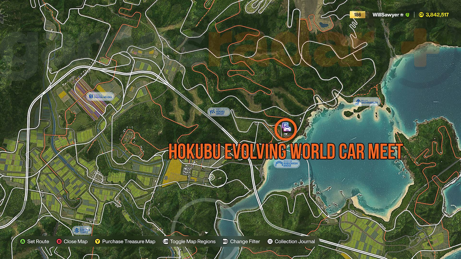 Forza Horizon 6 Hokubu Evolving World Car Meet marked on map