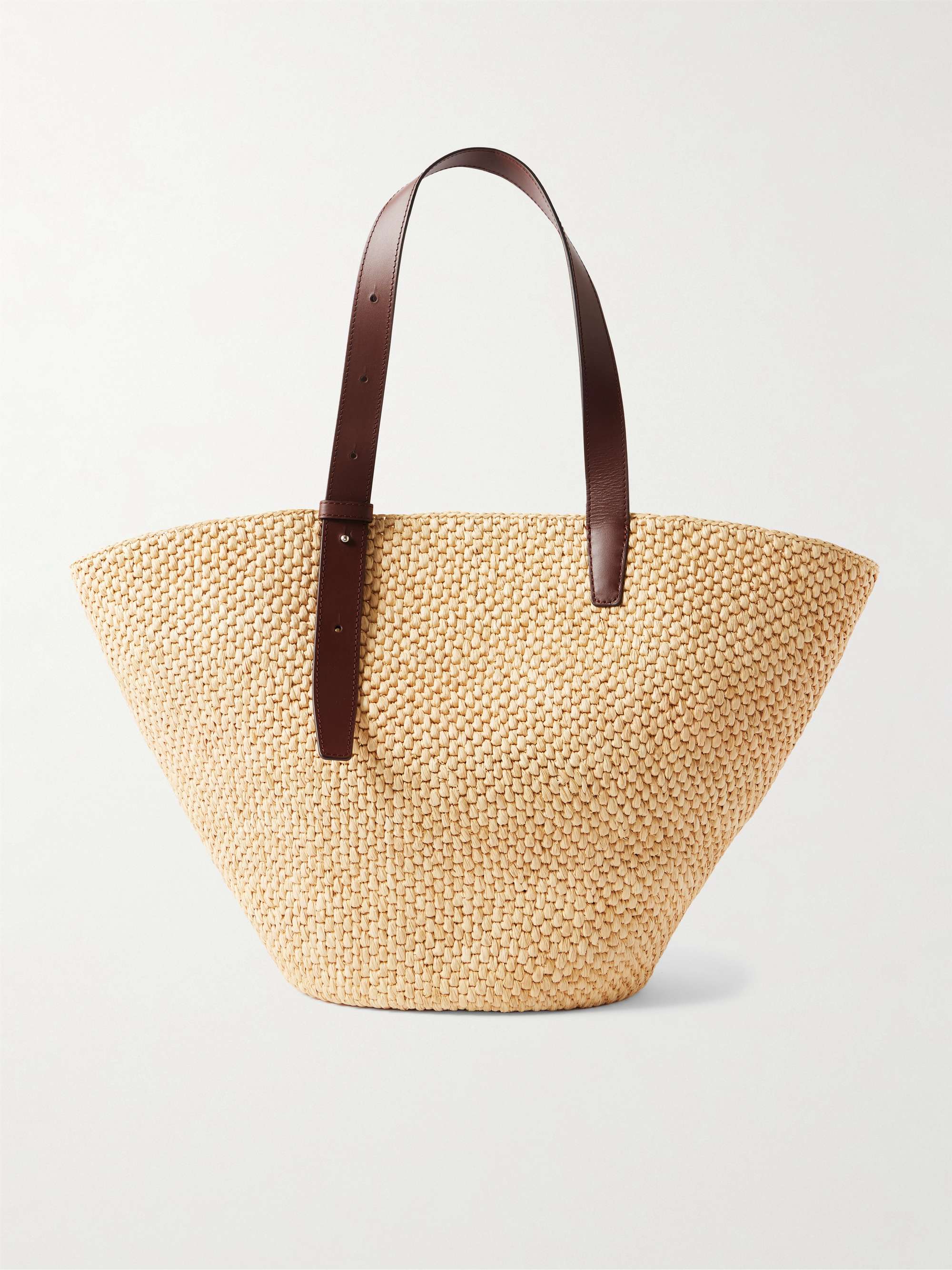 Bianca Large Leather-Trimmed Raffia Tote