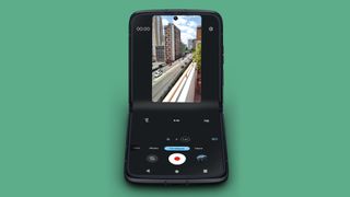 Motorola razr 2022 shown open with image on screen