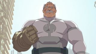 A close up of Conquest in Invincible season 3 episode 7