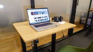 Fully Jarvis Bamboo standing desk in office