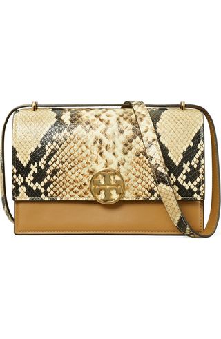 Miller Snakeskin Print Colorblock Leather Shoulder Bag