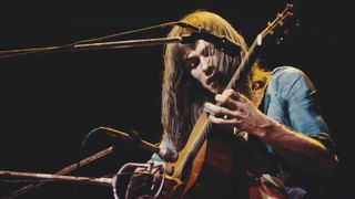 Steve Howe performs live on stage with progressive rock group Yes at the Rainbow Theatre in London, 14th January 1972. 