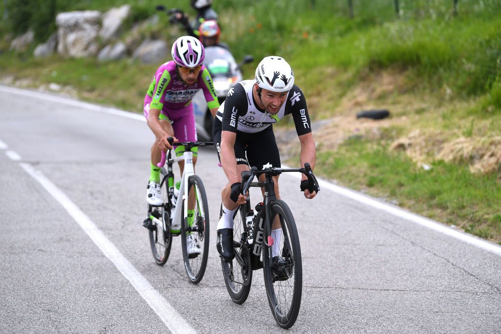 GUARDIA SANFRAMONDI ITALY MAY 15 Giovanni Carboni of Italy and Bardiani CSF Faizan Pro Team Victor Campenaerts of Belgium and Team Qhubeka Assos attack in the Breakaway during the 104th Giro dItalia 2021 Stage 8 a 170km stage from Foggia to Guardia Sanframondi 455m girodiitalia Giro UCIworldtour on May 15 2021 in Guardia Sanframondi Italy Photo by Tim de WaeleGetty Images