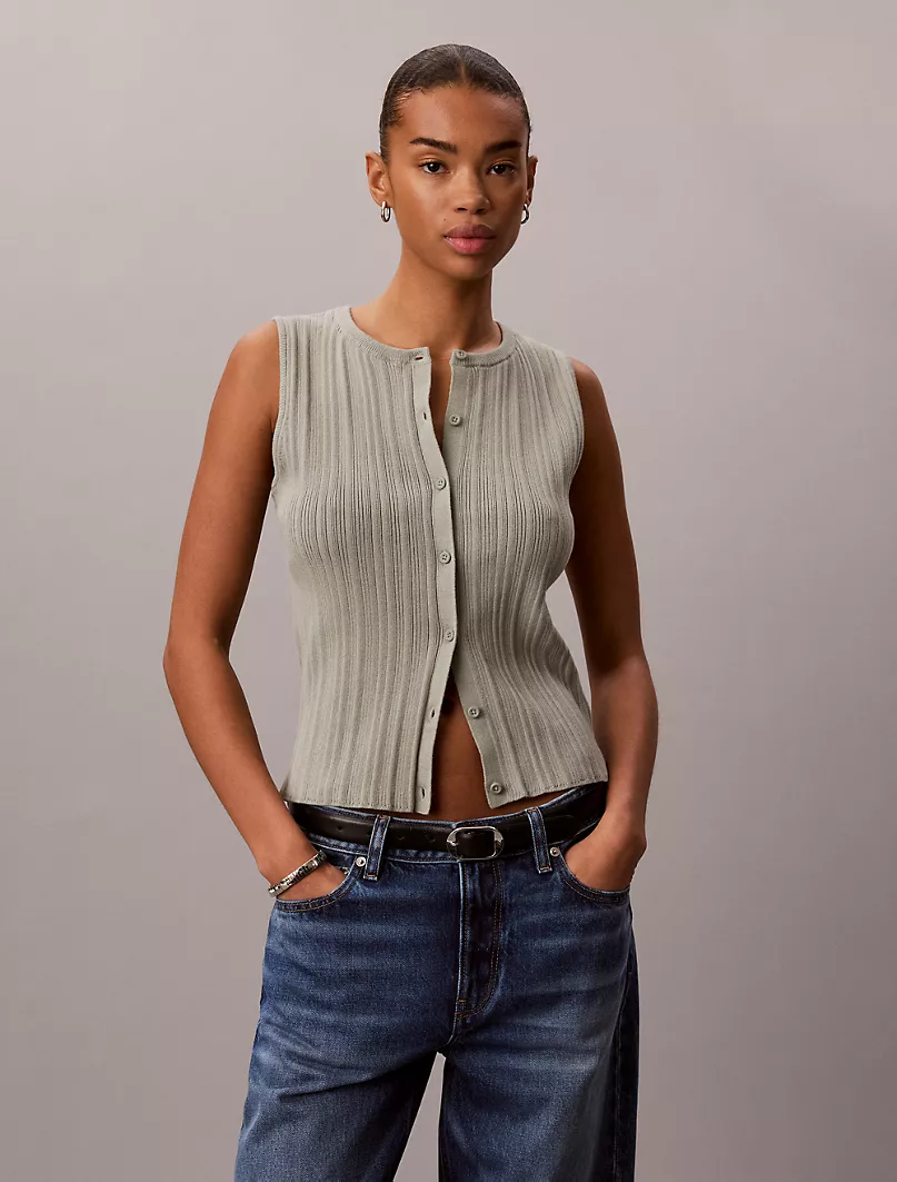 Smooth Cotton Rib Button-Down Tank Top