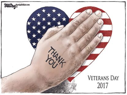 Political cartoon U.S. Veteran's Day thanks