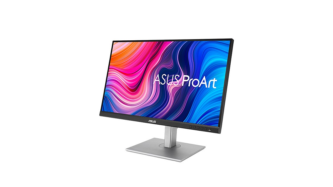 En skjerm av typen ASUS ProArt Display PA279CV mot en hvit bakgrunn.