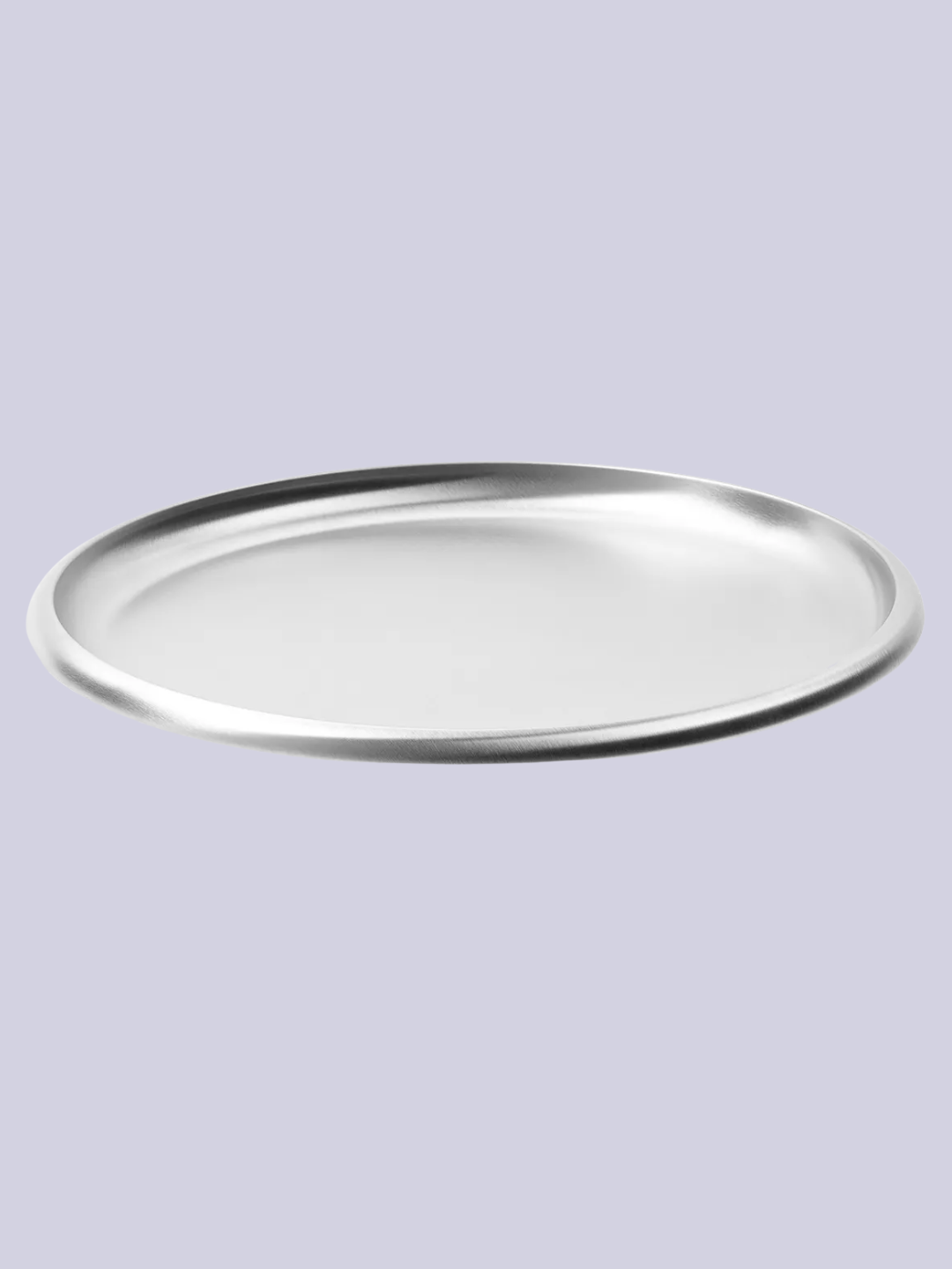 A round brushed stainless steel serving plate or tray from Service Projects