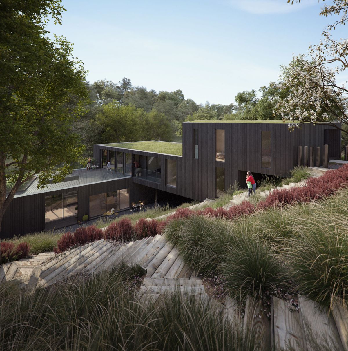 A mock up of Wheatley House shows a house on a hill surrounded by forestry