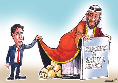 Political cartoon World Saudi Arabia reform human rights Canada Justin Trudeau Mohammad bin Salman skeletons