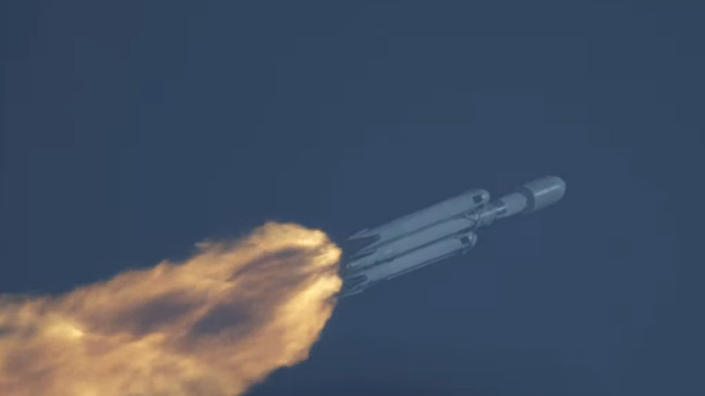 A SpaceX Falcon Heavy rocket carrying the classified USSF-44 payload for the U.S. Space Force launches into space from NASA's Kennedy Space Center in Cape Canaveral, Florida on Nov. 1, 2022.