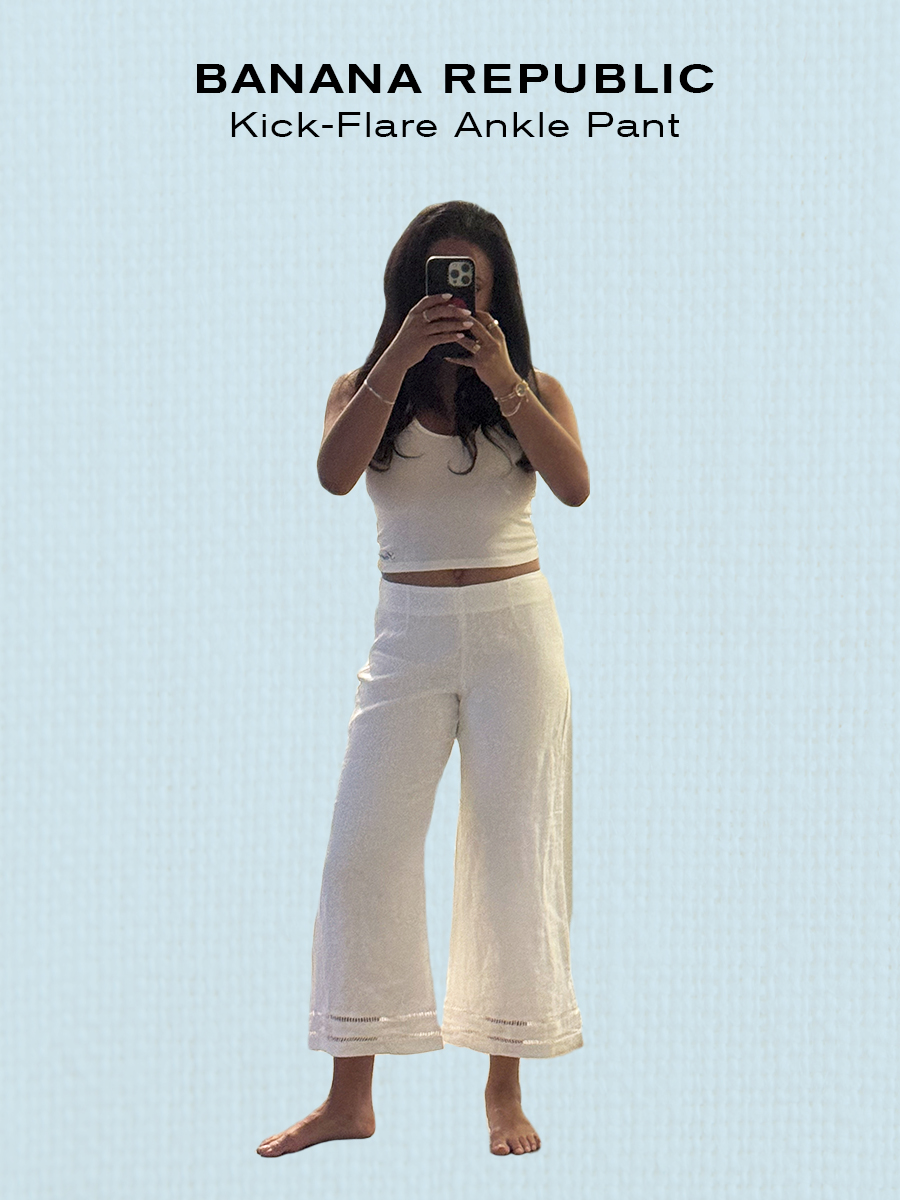 sierra mayhew in linen pants.