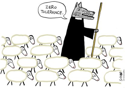 Editorial cartoon U.S. Catholic church sex abuse zero tolerance sheep