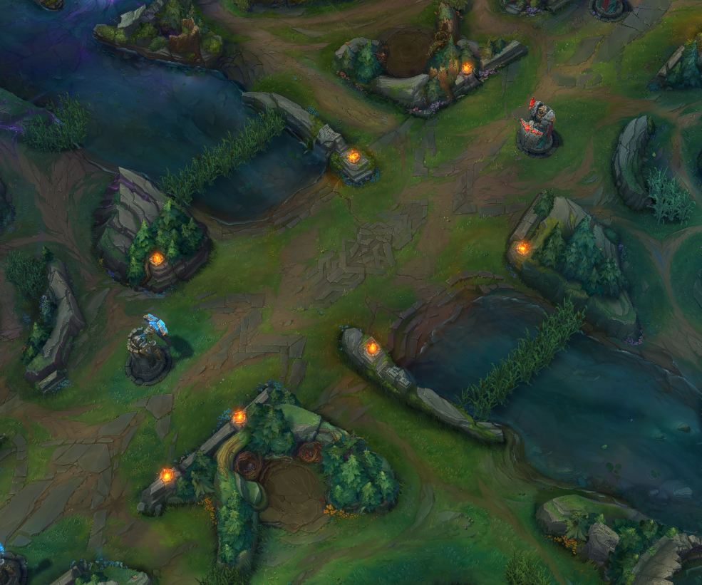 Die neu gestaltete Mittelspur von Summoner's Rift für Staffel 14 von League of Legends.